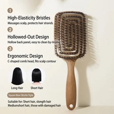 Hollow Massage Hair Brush TPE Wood Grain Cushion Comb Anti-Static Detangling Hairbrush For Women Long Hair Salon Tool