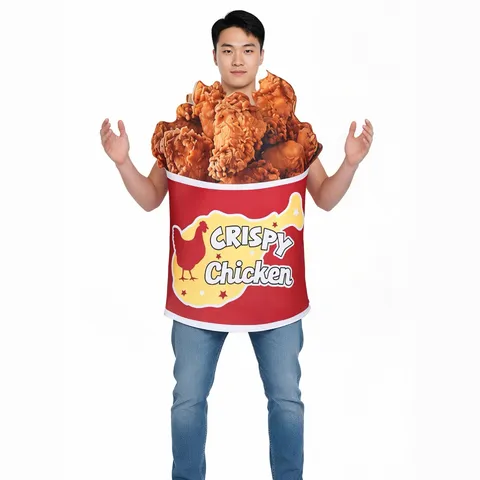 Halloween Costume de Seau de Poulet Frit Unisexe Nouveauté Nourriture Cosplay Tenue Pour Adulte Et Enfant Vêtement de Fête