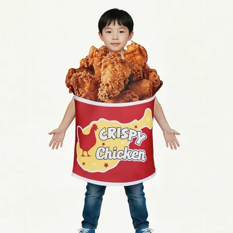 Halloween Costume de Seau de Poulet Frit Unisexe Nouveauté Nourriture Cosplay Tenue Pour Adulte Et Enfant Vêtement de Fête