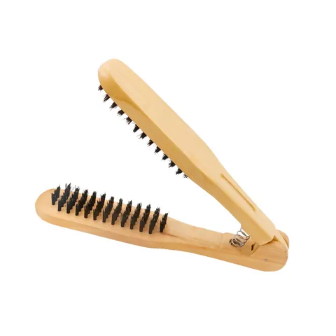 Natural Boar Bristle Hair Straightening Brush V-Shaped Wooden Clamp Hair Brush Lotus Wood Hair Styling Tool For Daily Use
