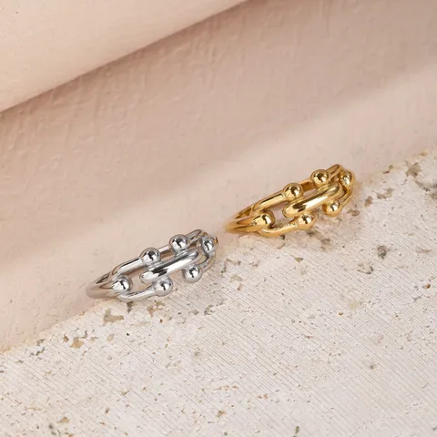 Retro Titanium Staal Kogeltjesketting Ring Voor Vrouwen Minimalistisch Goud Zilver Vergulde Schakelring Mode Sieraden Cadeau