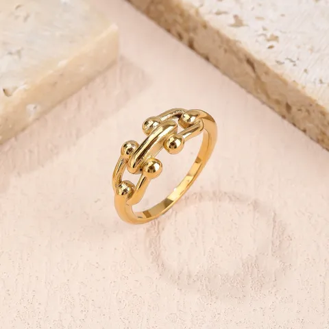 Retro Titanium Staal Kogeltjesketting Ring Voor Vrouwen Minimalistisch Goud Zilver Vergulde Schakelring Mode Sieraden Cadeau