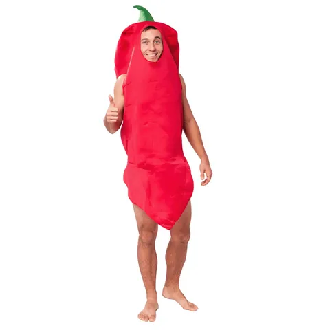 Adult Men Red Chili Costume Funny Food Cosplay Outfit Halloween Carnival Stage Performance Party Dress Up Apparel