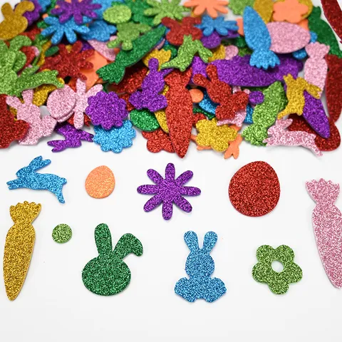Kids DIY EVA Foam Glitter Stickers Easter Cartoon Animals Colorful Craft Stickers For Children Handmade Art Decor