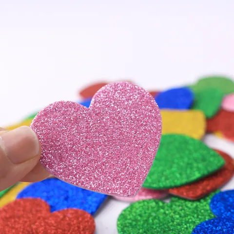 Kids DIY EVA Glitter Foam Stickers Colorful Stars And Hearts Self Adhesive Kindergarten Wall Decoration Craft Kit
