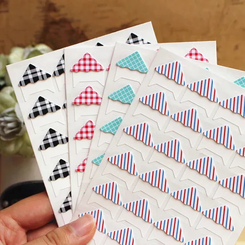 Retro Grid Stripe Photo Corner Stickers DIY Scrapbook Paper Sticker Accessories For Photo Album Picture Fixing Crafts Decor