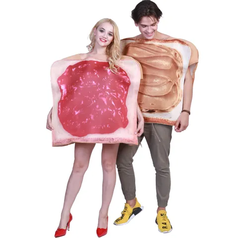 Costume de Cosplay d'Halloween Drôle Nourriture Pain Confiture Couple Scène Performance Tenue Unisexe Nouveauté Robe de Fête