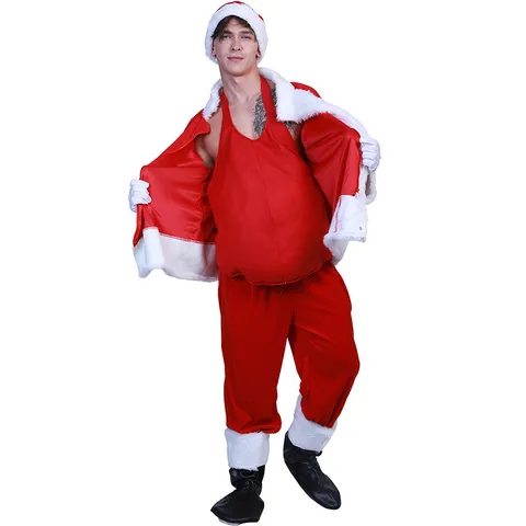 Noël Père Noël Costume Accessoires Faux Ventre Rouge Velours Costume Adulte Unisexe Fête Festive Scène Performance Tenue