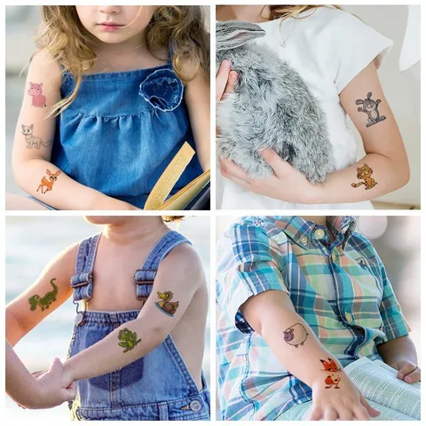 Kids Cartoon Animal Temporary Tattoo Stickers Waterproof Cute Zoo Party Face Body Art Decals For Children