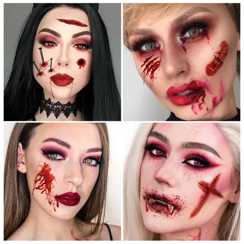 Προσωρινά Αυτοκόλλητα Τατουάζ Halloween Ματωμένες Ουλές Τρόμος Ρεαλιστικά Αδιάβροχα Ψεύτικα Τατουάζ Σώματος Για Πάρτι Cosplay
