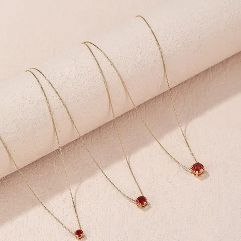 Minimalistische Titanium Staal Geboortesteen Halsketting Voor Vrouwen Elegante Ronde Strass Hanger Halsketting Hoogglans Goud Zilver Sieraden Verjaardagscadeau