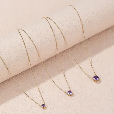 Minimalistische Titanium Staal Geboortesteen Halsketting Voor Vrouwen Elegante Ronde Strass Hanger Halsketting Hoogglans Goud Zilver Sieraden Verjaardagscadeau