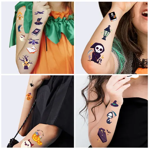 Αδιάβροχα Προσωρινά Αυτοκόλλητα Τατουάζ Halloween Χαριτωμένα Κινούμενα Σχέδια Φάντασμα Κολοκύθα Κρανίο Πάρτι Decals Για Παιδιά