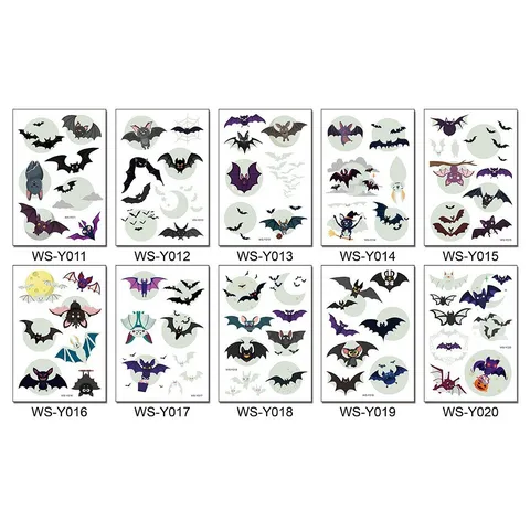 Kinderen Lichtgevende Halloween Tijdelijke Tattoo Stickers Waterdicht Gloed Cartoon Vleermuis Doodskop Feest Cadeaus