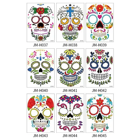Day of the Dead Halloween Face Tattoo Sticker Waterproof Temporary Face Sticker Festival Party Stage Performance Makeup