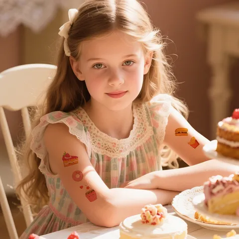 Wateroverdracht Cartoon Eten Tijdelijke Tattoo Stickers Waterdicht Burger Frietjes Dessert Decals