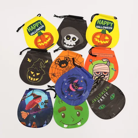 Halloween Kordelzug Geschenktüten Kunststoff Süßigkeiten Snack Taschen Karikatur Kürbis Skelett Fledermaus Goodie Bags Für Feiertag Party Bedarf