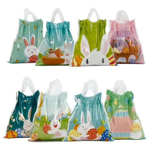 Oster Geschenktüten Hase Osterei Muster Kunststoff Griff Kordelzug Taschen Für Süßigkeiten Partyzubehör Festliche Verpackung