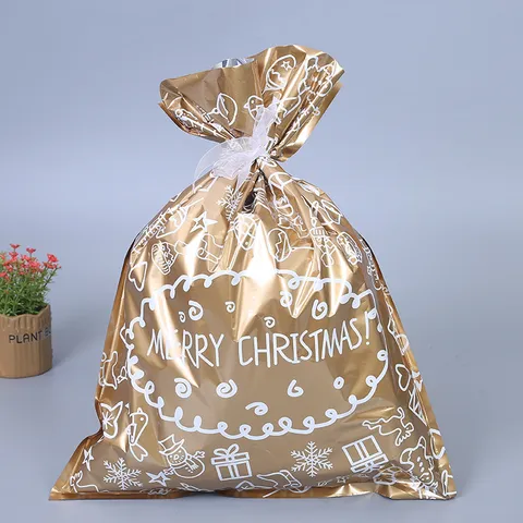 Weihnachten Kordelzug Geschenktüte Kunststoff Schneeflocke Weihnachtsmann Muster Süßigkeiten Aufbewahrungstasche Festliche Party Verpackung