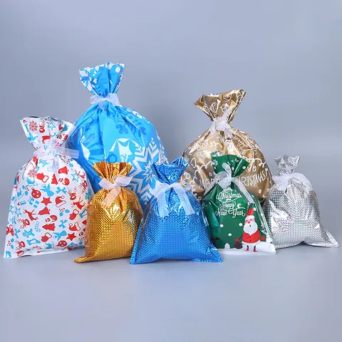 Weihnachten Kordelzug Geschenktüten Kunststoff Süßigkeiten Verpackung Mit Band Party Deko Weihnachtsmann Schneemann Rentier Design