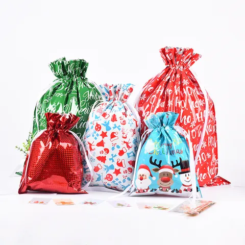 Weihnachts Geschenktüten Kordelzug Verpackungsbeutel Festliche Süßigkeitentüten Für Party Geschenke Bedruckte Kunststoffbeutel