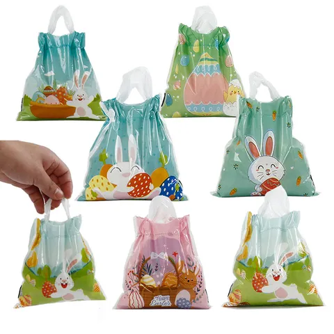 Oster Geschenktüten Hase Osterei Muster Kunststoff Griff Kordelzug Taschen Für Süßigkeiten Partyzubehör Festliche Verpackung