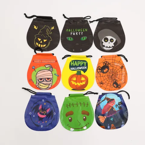Halloween Kordelzug Geschenktüten Kunststoff Süßigkeiten Snack Taschen Karikatur Kürbis Skelett Fledermaus Goodie Bags Für Feiertag Party Bedarf