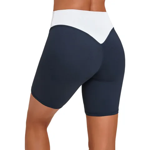 Damen High Waist Farbblock Yoga Shorts Bauchkontrolle Hüftstraffung Schnelltrocknend Sport Fitness Shorts Laufen Tight Biker Shorts 5397