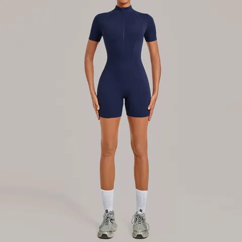 Mameluco de Yoga de Manga Corta para Mujer Ajustado Cepillado Deportivo Top And Bottom Ropa Deportiva Fitness Gym Romper