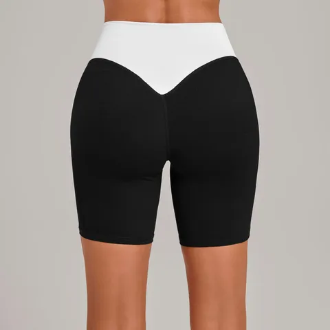 Damen High Waist Farbblock Yoga Shorts Bauchkontrolle Hüftstraffung Schnelltrocknend Sport Fitness Shorts Laufen Tight Biker Shorts 5397