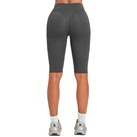 Women High Waist Tummy Control Sports Shorts Nylon Spandex Slim Fit Butt Lifting Knitted Workout Gym Yoga Running Bottom