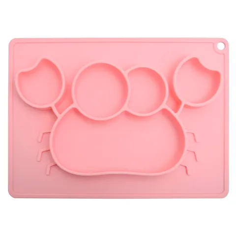 Silicone Baby Dinner Plate Mat Cute Cartoon Crab Whale Divided Toddler Feeding Dish With Suction Cup Kitchen Tableware