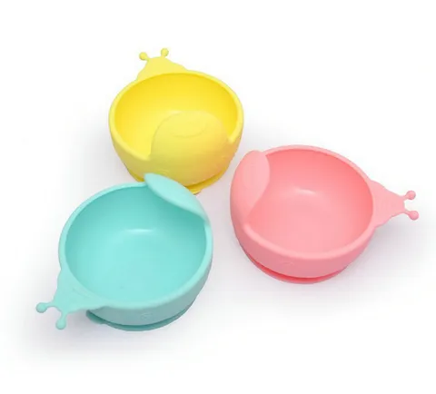 Baby Silicone Suction Bowl Cute Snail Shape Toddler Feeding Bowl Anti-Spill Infant Food Bowl Kitchen Tableware