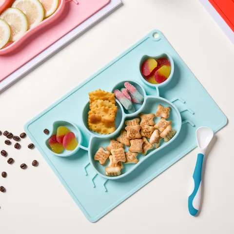 Silicone Baby Dinner Plate Mat Cute Cartoon Crab Whale Divided Toddler Feeding Dish With Suction Cup Kitchen Tableware