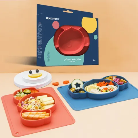 Baby Silicone Divided Plate Kids Suction Plate One-Piece Toddler Feeding Dish Cute Elephant Shape Tableware For Infant Feeding