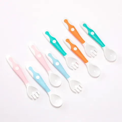 Baby Bendable Fork And Spoon Set Training Tableware PP Plastic Flexible Handle With Case For Infant Toddler Kids