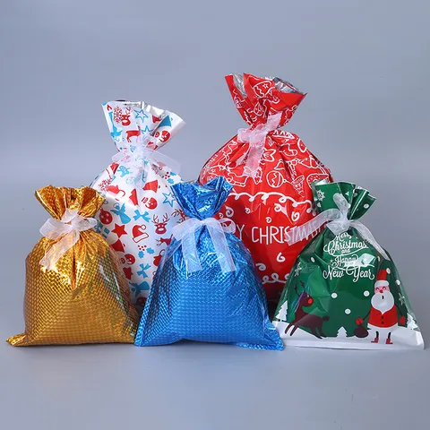 Weihnachten Kordelzug Geschenktüten Merry Christmas Süßigkeiten Verpackung Beutel Feiertag Party Zubehör Taschen Kunststoff Verpackungsbeutel