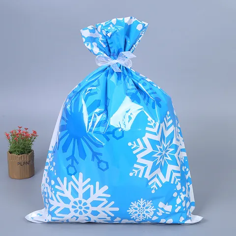 Weihnachten Kordelzug Geschenktüte Kunststoff Schneeflocke Weihnachtsmann Muster Süßigkeiten Aufbewahrungstasche Festliche Party Verpackung