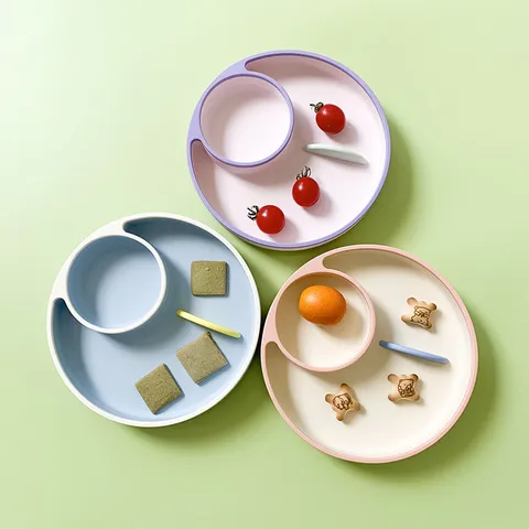 Baby Silicone Divided Dinner Plate Anti Drop Suction Cup Large Capacity Infant Food Feeding Tableware