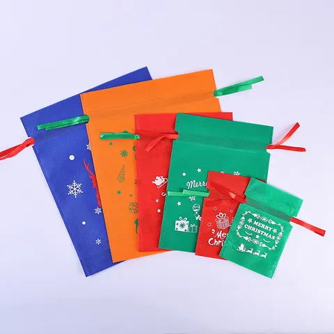 Weihnachten Kordelzug Geschenktüte Kunststoff Verpackung Aufbewahrungstasche Fröhliche Weihnachten Drucken Süßigkeitentüten Für Festival Feiertag Party Dekoration