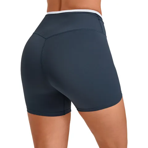 Women Nude Feeling Yoga Shorts High Waist Slim Fit Contrast Binding Athletic Gym Running Shorts Nylon Spandex Bottom