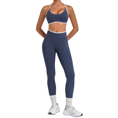 Completo da Yoga Donna con Bordo a Contrasto Reggiseno Sportivo con Doppie Spalline Regolabili e Leggings a Vita Alta Top And Bottom