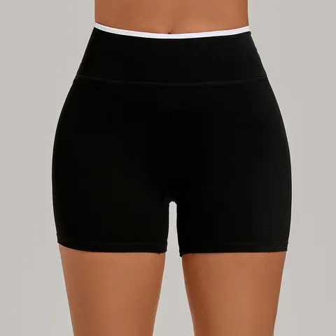 Women Nude Feeling Yoga Shorts High Waist Slim Fit Contrast Binding Athletic Gym Running Shorts Nylon Spandex Bottom
