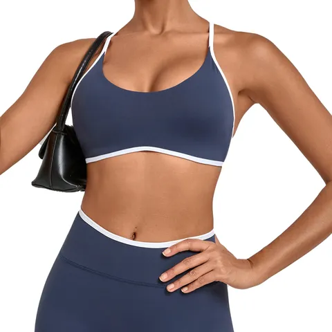 Women Naked Sensation Yoga Vest Contrast Color Hollow Back Sports Bra Adjustable Strap Fitness Workout Top