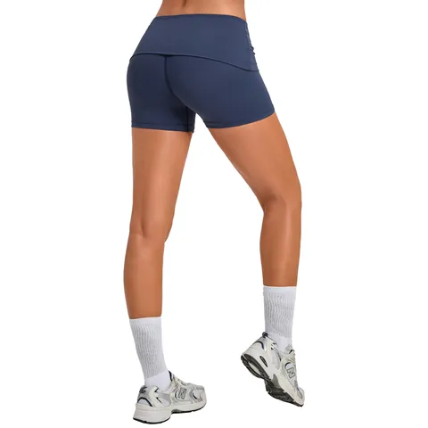 Women Fold-Over Waistband Quick Dry Workout Yoga Shorts Ruched Butt Lifting Athletic Slim Fit Active Bottom Shorts Gym Running Gymwear