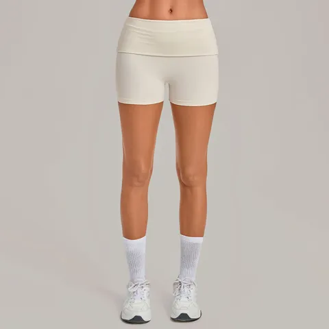 Women Fold-Over Waistband Quick Dry Workout Yoga Shorts Ruched Butt Lifting Athletic Slim Fit Active Bottom Shorts Gym Running Gymwear