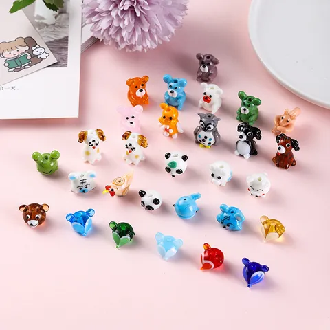 Handmade DIY Glazed Glass Animal Beads Cute Frog Panda Squirrel Loose Beads For Necklace Earring Jewelry Making
