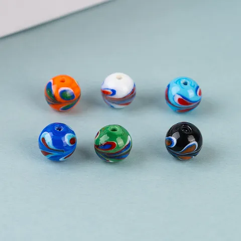Colorful Glass Loose Beads Hand Painted Phoenix Tail Pattern Round Spacer Beads For DIY Jewelry Making Crafts