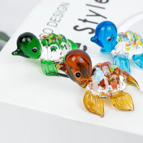 Mini Glass Turtle Figurine Transparent Colored Animal Ornament Desktop Decor For Aquarium Landscaping Craft