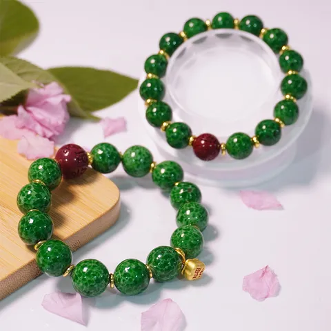 Vintage Liuli Glass Beaded Bracelet Couple Peach Blossom Hand Chain DIY Beaded Jewelry Gift For Men And Women